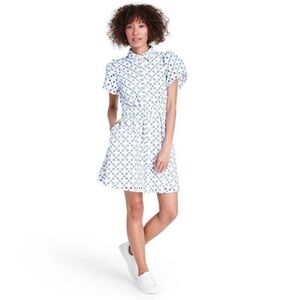 ALEXIS x TARGET Blue White Dot Tulip Sleeve Embroidered Shirtdress Size Small